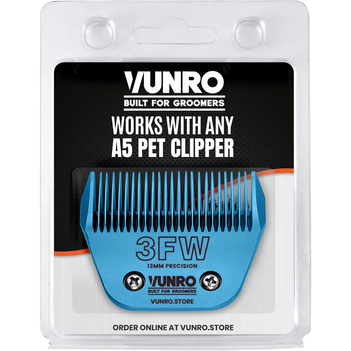 VUNRO 3FW Wide Blue Steel dog clipper blade retail pack